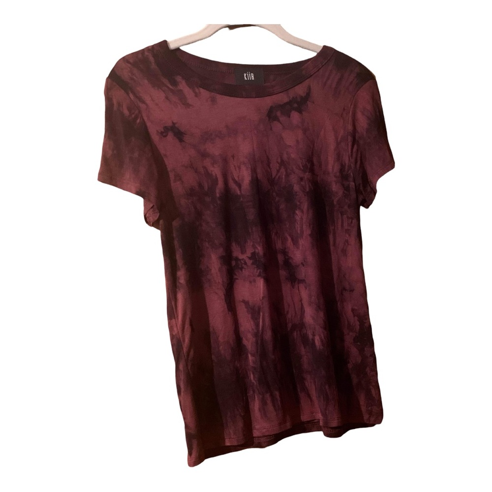 Kiir Tye Dye Stretchy Soft Short-sleeve Tee Burgandy & Black Size S Round Neck